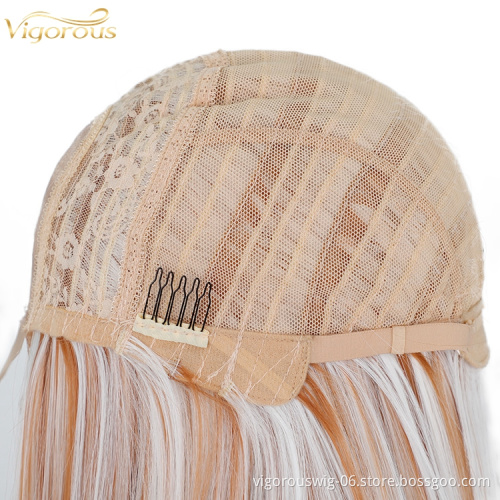 Vigorous full hair wigs black women highlight honey blonde futura fiber synthetic piano color straight heat resistant lace wig